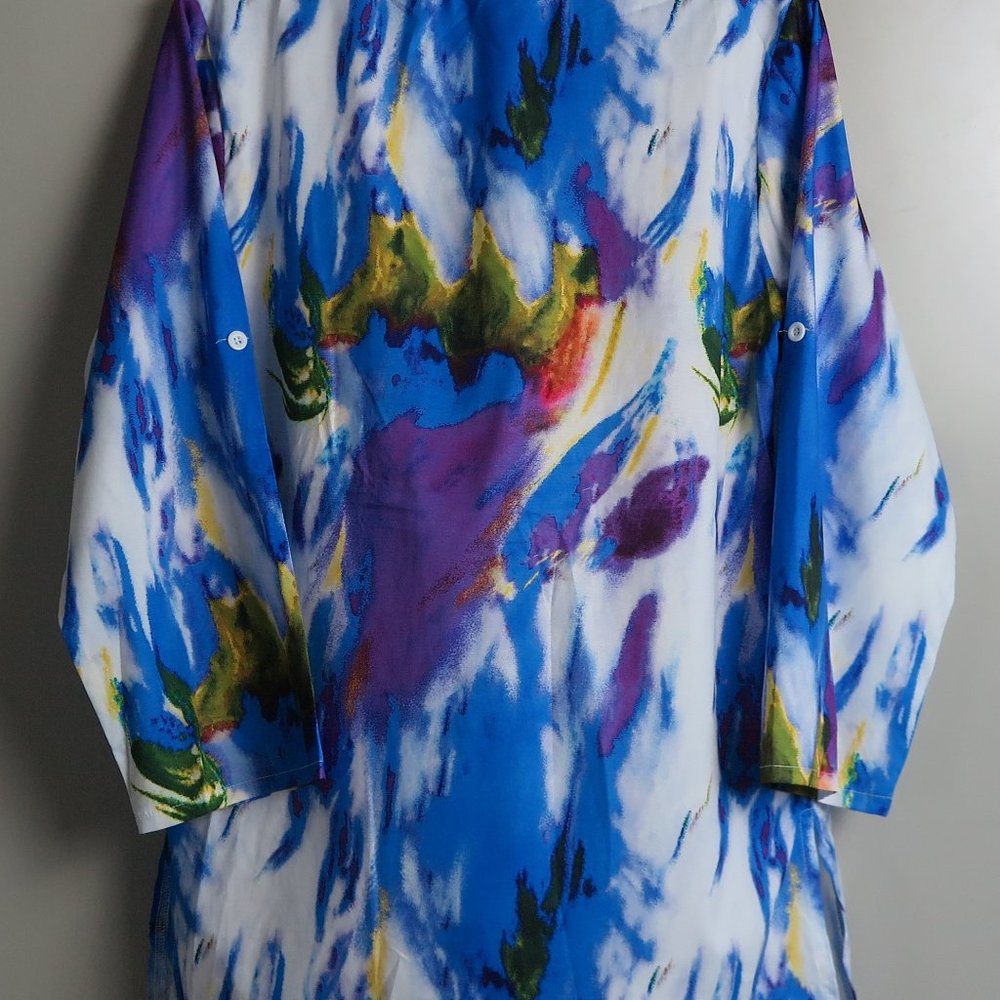NWOT MISSLOOK Multi-Color Printed Turn-Down Collar Button-Up Tunic Blouse Sz 3XL - Picture 8 of 9